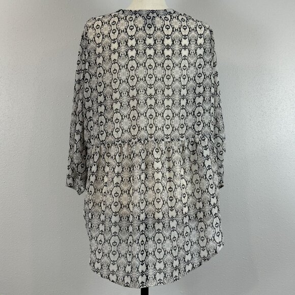 Como Vintage Womens Snake Print Blouse 2X Black Gray Long Sleeve Semi-Sheer - Picture 3 of 15